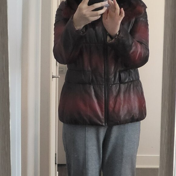 Red & Black Gradient Genuine Leather Jacke - Picture 7 of 9